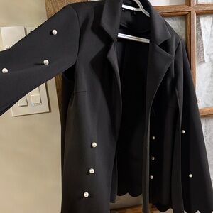 Black Pearl-Embellished Women's Blazer Coat